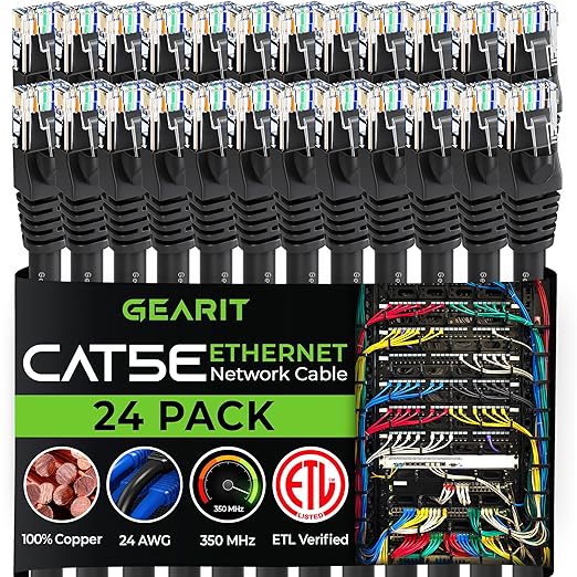 GEARIT 24-Pack, Cat5e Ethernet Patch Cable 1 Foot by GEARit