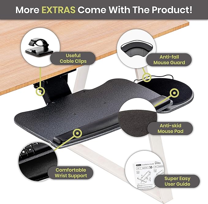 Under Desk Keyboard Tray, 17.75" Track, One Knob Control, Undermount Sliding - Image 5