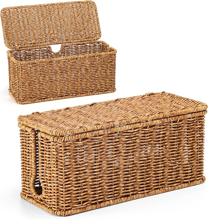 Handmade Cable Management Box, Imitation Rattan Cord Organizer Cord Hider Box by ZhiYo