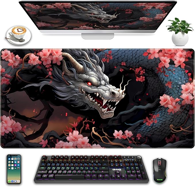 Cute Sakura Dragon Gaming Mouse Pad Kawaii XXL Large Extended Anime Desk Mat by LuckyCow