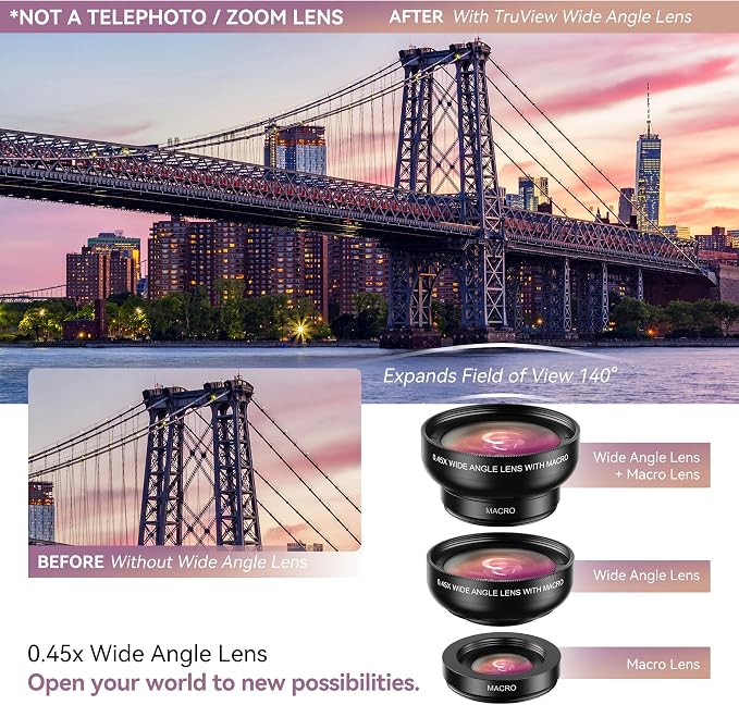 MIAO LAB 2-in-1 Phone Camera Lens Kit, 12.5X Macro + 0.45X Wide Angle Cell - Image 2