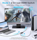 HDMI Switch 2 in 1 Out 4K@60Hz, WARRKY Bidirectional 2x1 Switcher Splitter - Image 2