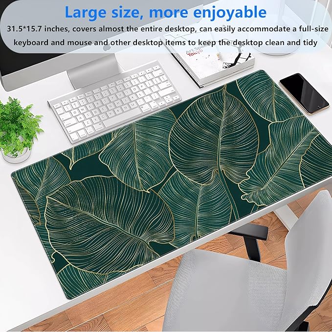 Green Desk Mat Monstera Palm Leaf Mouse Pad Large Gaming Mouse Pad XL Full Desk - Image 2