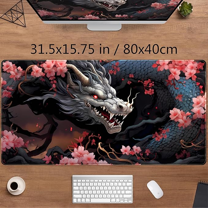 Cute Sakura Dragon Gaming Mouse Pad Kawaii XXL Large Extended Anime Desk Mat - Image 2