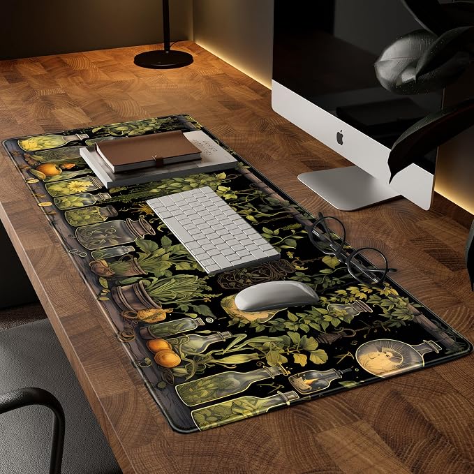 Desk Mat Green Plants Mouse Pad Gaming Mat Dark Keyboard Mat, Long Mouse Mat - Image 2