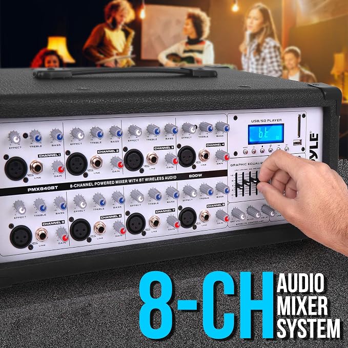 PyleUsa 8 Channel Bluetooth Stage Powered Mixer, 800 Watt Pro Audio Sound Mixer - Image 6