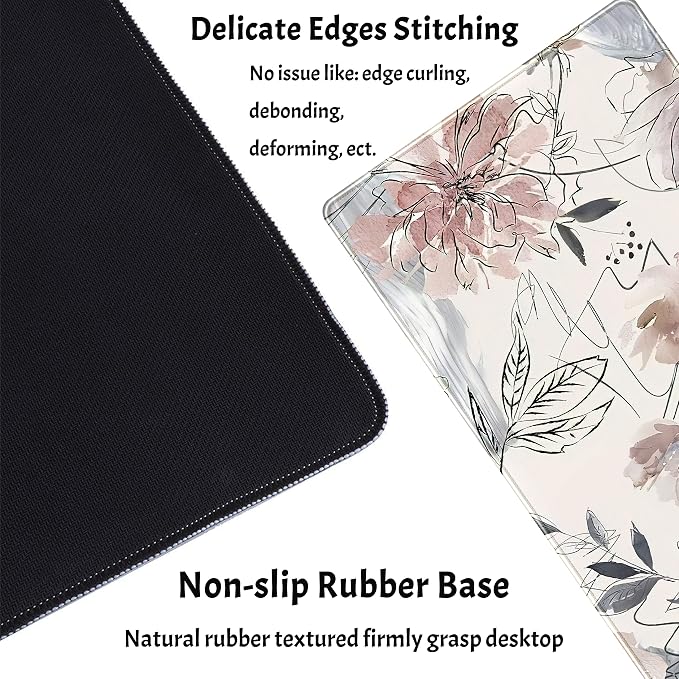 Desk Mat, Abstraction Hand Painted Flowers Extended Gaming Mouse Pad, Cute - Image 3