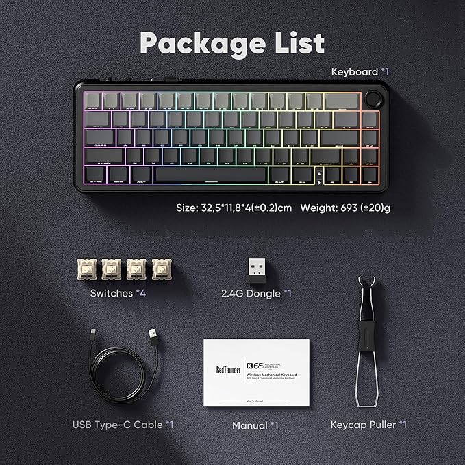 RedThunder K65 Wireless Mechanical Gaming Keyboard, Trip-Modes Connection - Image 8