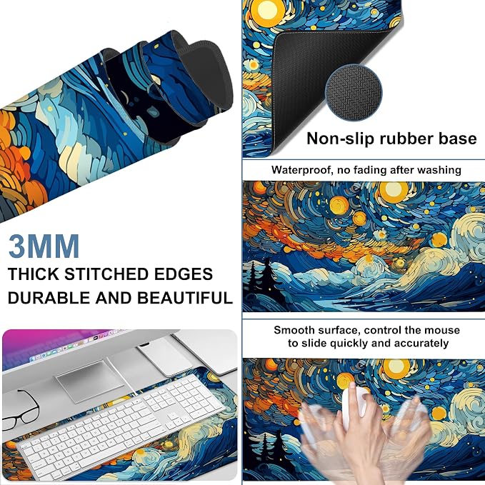 Large Mouse Pad Starry Sky Gaming Desk Pad Computer Keyboard Non-Slip - Image 2