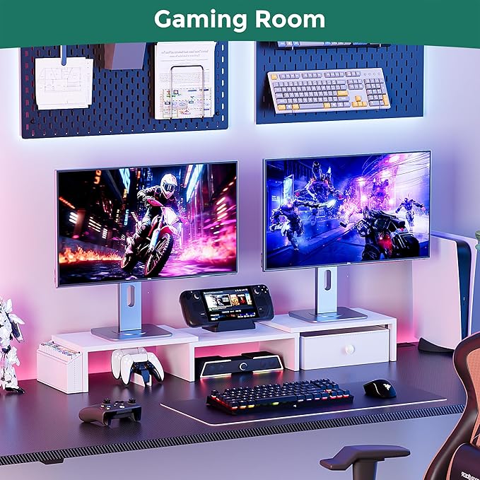 Dual Monitor Stand Riser, Adjustable Length & Swivel Angle Monitor Stand - Image 7