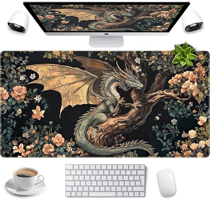 Desk Mat Cute Enchanted Forest Dragon Kawaii Mouse Pad XXL Large Extended by LuckyCow