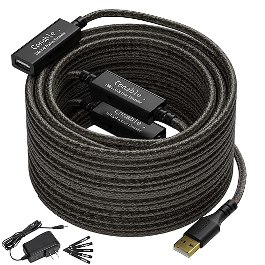 Active USB Extension Cable 150 Feet, USB 2.0 A Male to Female Repeater Cord by Conable