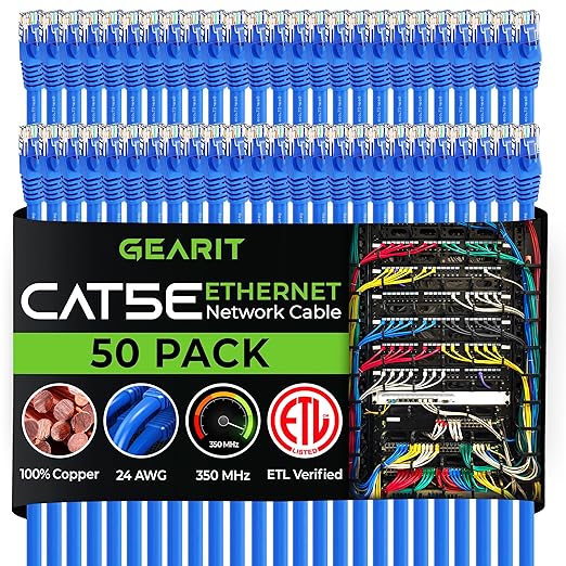 GearIT 50-Pack, Cat5e Ethernet Patch Cable 1.5 Feet by GEARit