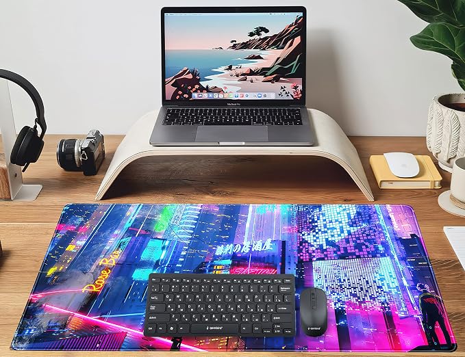 Japanese Street Desk Mat Futuristic Neon City Print Mouse Pad, Exclusive Desk - Image 6