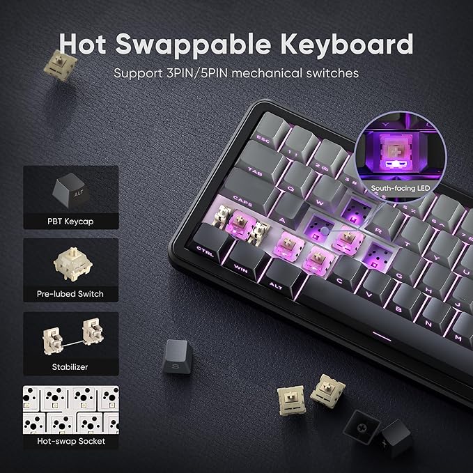 RedThunder K65 Wireless Mechanical Gaming Keyboard, Trip-Modes Connection - Image 6