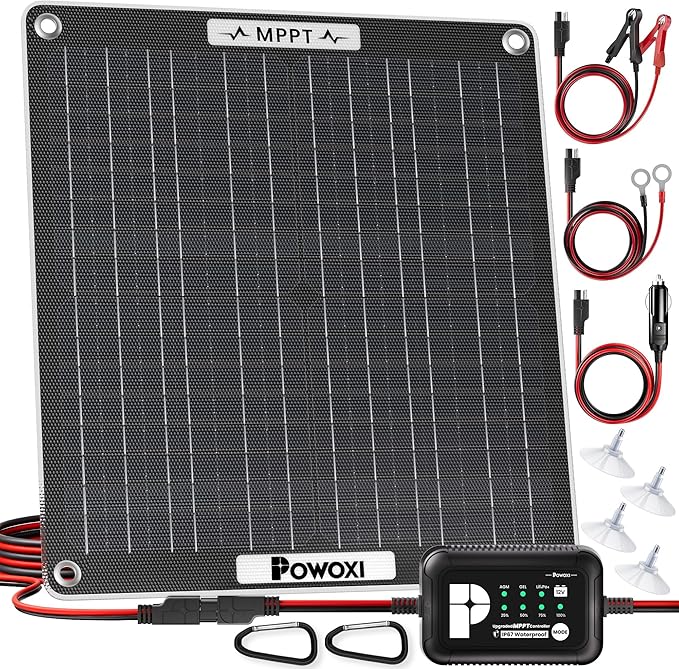 POWOXI 30W Solar Battery Charger: 12V Solar Car Battery Trickle Maintainer by POWOXI