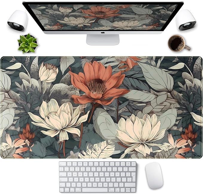 Vintage Floral Desk Mat XXL Large Gaming Mouse Pad Extended Desk Pad, Tropical by LuckyCow
