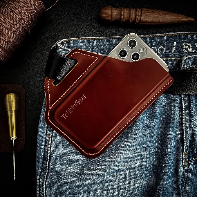 TobbinGear Leather Belt Phone Pouch, Leather Cell Phone Holster, Universal - Image 6