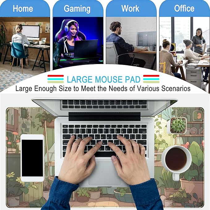 Cute Desk Mat Green Plants Gaming Mouse Pad XXL Large Extended Sage Laptop - Image 5