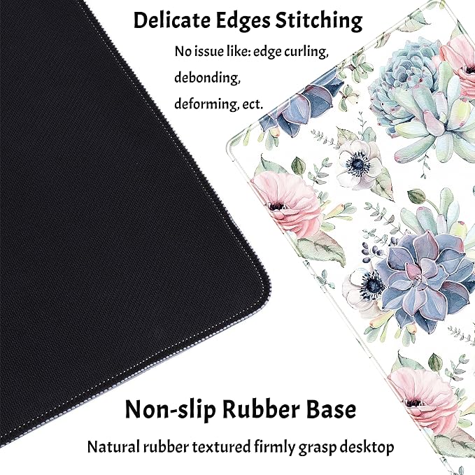 Watercolor Succulents Desk Mat, Plants Succulent Roses Desk Pad Protector - Image 3