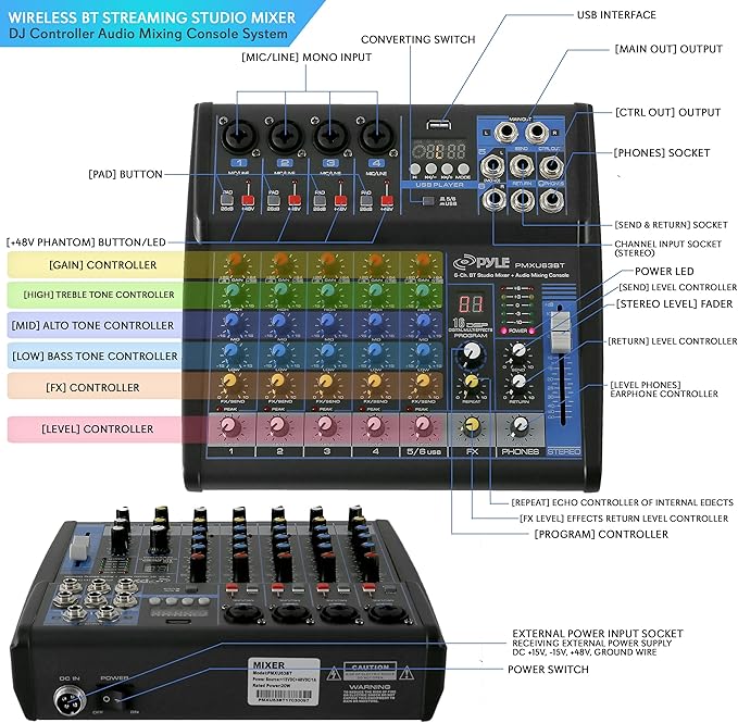 Pyle 6 Channel Bluetooth Studio Mixer - Image 3