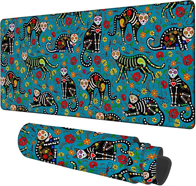 Sugar Skull Black Cats Gaming Mouse Pad 3mm Thick Stitched Edge Waterproof by Unknown
