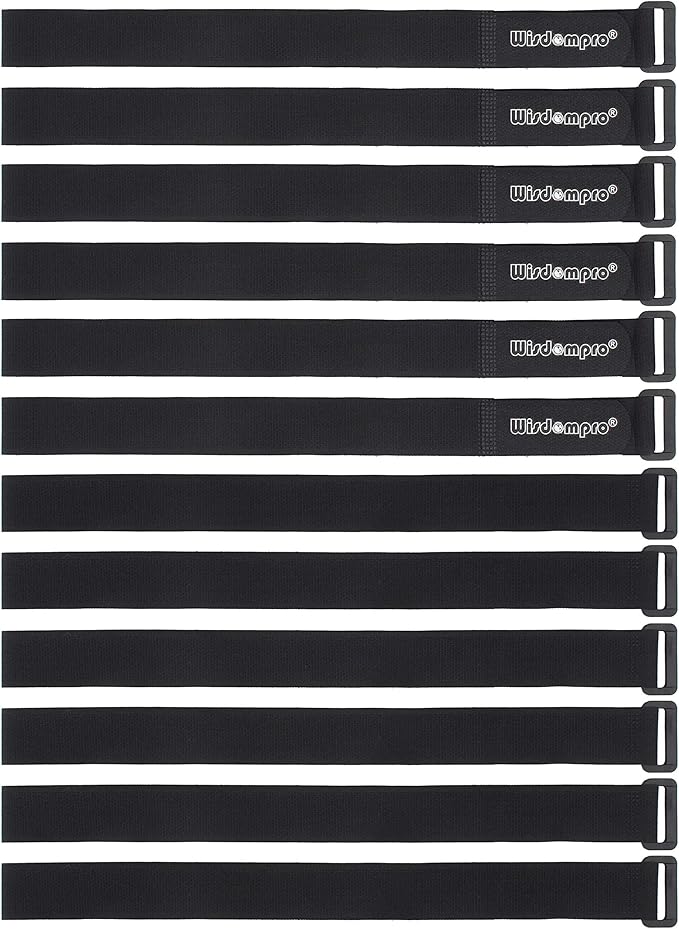 12 Pack 1 x 24 Inches Hook and Loop Reusable Fastening Cable Tie Down Straps by by Wisdompro