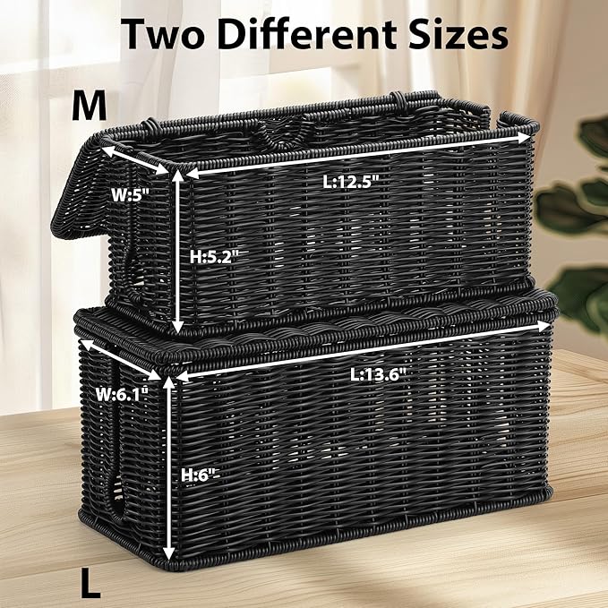 Handmade Cable Management Box, Imitation Rattan Cord Organizer Cord Hider Box - Image 4