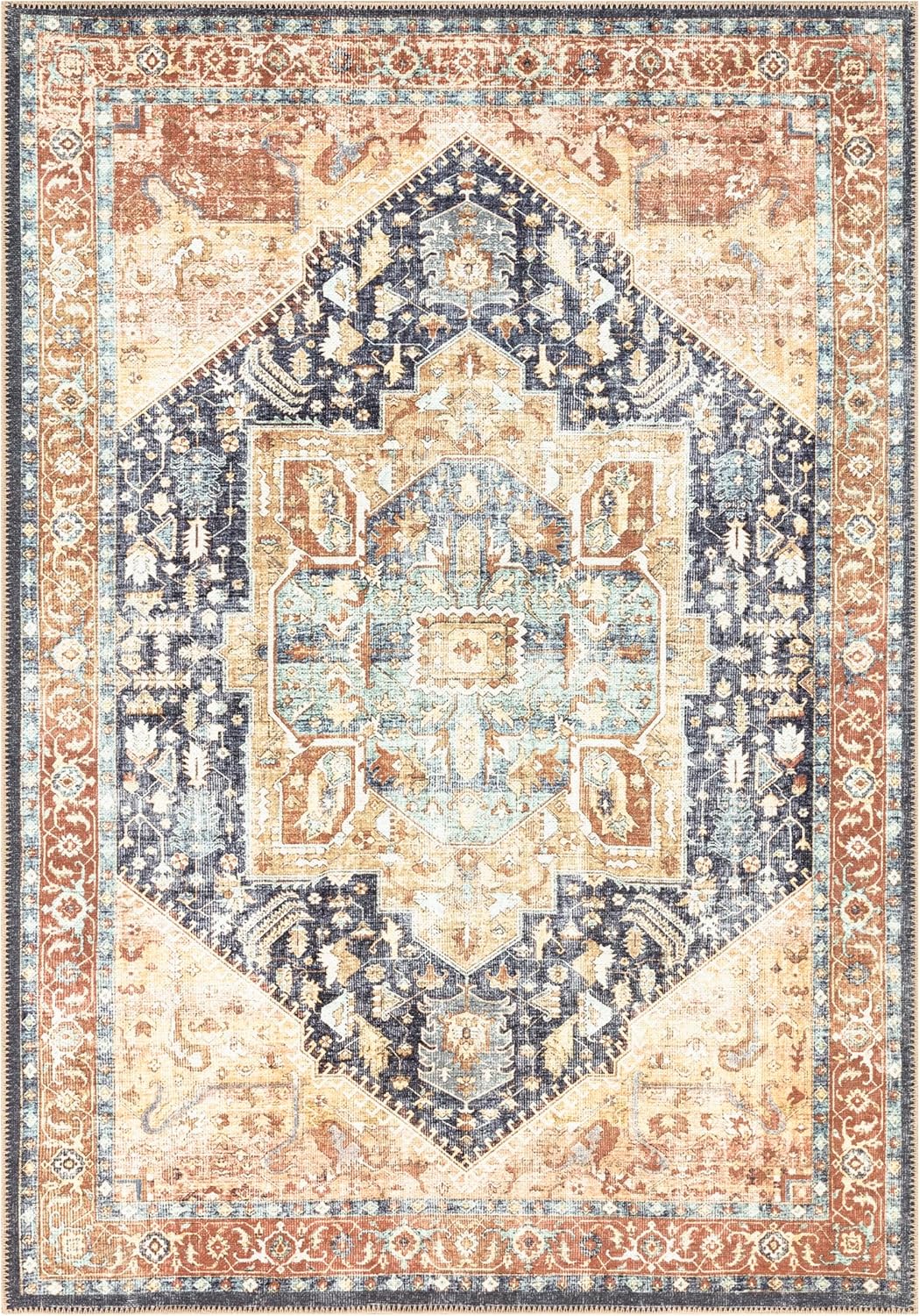 Keen Home Design 10x14 Rug - Machine Washable Area Rug with Non-Slip Backing, Ideal for Living Room, Dining Room, Bedroom - Vintage, Easy Clean, Durable, Low Pile Rug - (9'7" x 14')