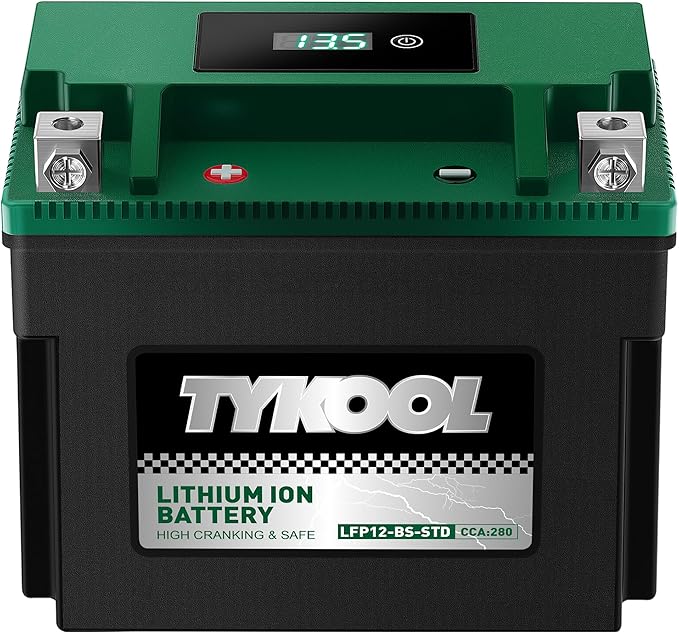 TYKOOL YTX12-BS STD LiFePO4 Lithium Motorcycle Battery, 2X Cranking Amps by TYKOOL