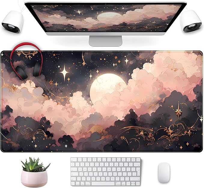 Pink Black Clouds Desk Mat XXL Large Extended Gaming Mouse Pad Celestial by Mechanical+Cattle