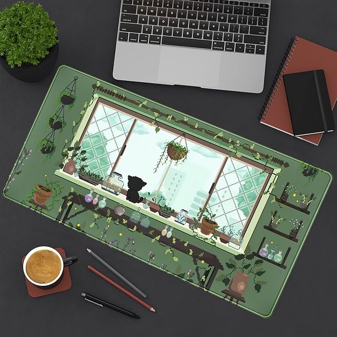 Cute Kawaii Green Plant Desk Mat Anime Aesthetic Mousepad Pixel Art XXL Large - Image 6