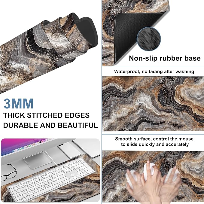 Large Mouse Pad Abstract Marble Gaming Desk Pad Computer Keyboard Non-Slip - Image 2
