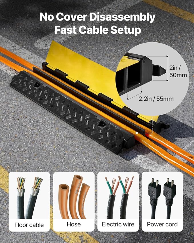 VEVOR Cable Protector Ramp, 2 Channel Heavy Duty 39.37'' Rubber Cord Hose Wire - Image 4
