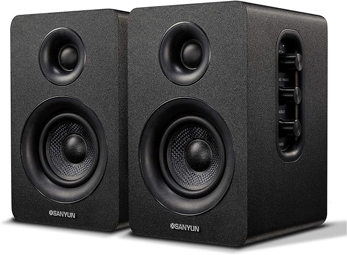 Sanyun SW208 3" Active Bluetooth 5.0 Bookshelf Speakers – 60W Carbon Fiber by Sanyun
