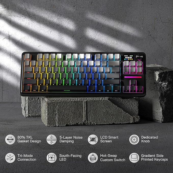 Redragon K743 PRO GB 80% Gasket RGB Gaming Keyboard w/Hype 1.14’’ TFT Screen & - Image 2