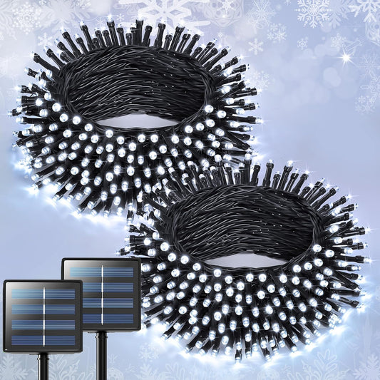 JMEXSUSS 2 Pack Solar String Lights Outdoor Waterproof, Total 400 LED 151FT Solar Christmas Lights Outdoor, 8 Modes White Solar Light for Outside Yard Patio Tree Garden Christmas Decorations