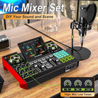 Podcast Microphone Bundle with Live Sound Card Audio Mixer, 3.5mm Condenser - Image 2