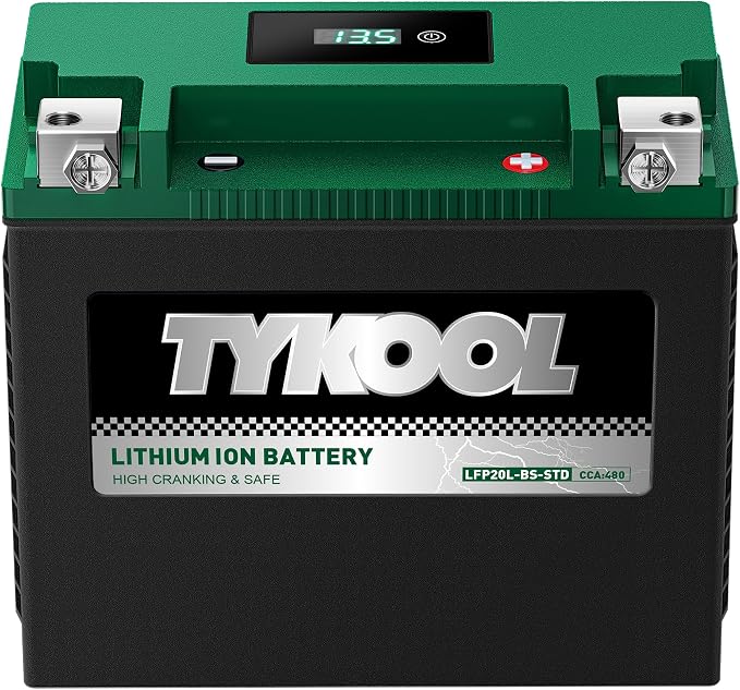 TYKOOL YTX20L-BS-STD Lithium LiFePO4 Motorcycle Battery 12v, 2X Cranking Amps by TYKOOL