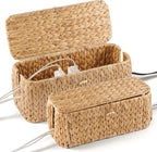 BLUEWEST Pack 2 Large Cable Management Box, Wicker Hyacinth Rattan Cable by BLUEWEST