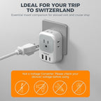 Switzerland Travel Plug Adapter 2 Pack, TESSAN Type J Adaptor - Image 6