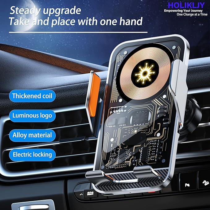 Car Phone Holder Charger Wireless Cell Phone Car Mount - 15W Fast Charging - Image 3