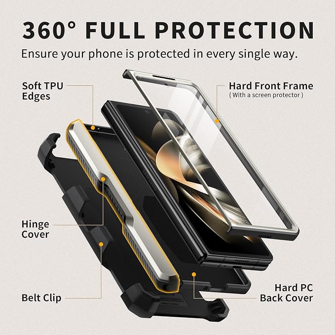 TONGATE for Z Fold 5 Case with Ring Stand, Built-in S Pen Holder & Glass Screen - Image 8