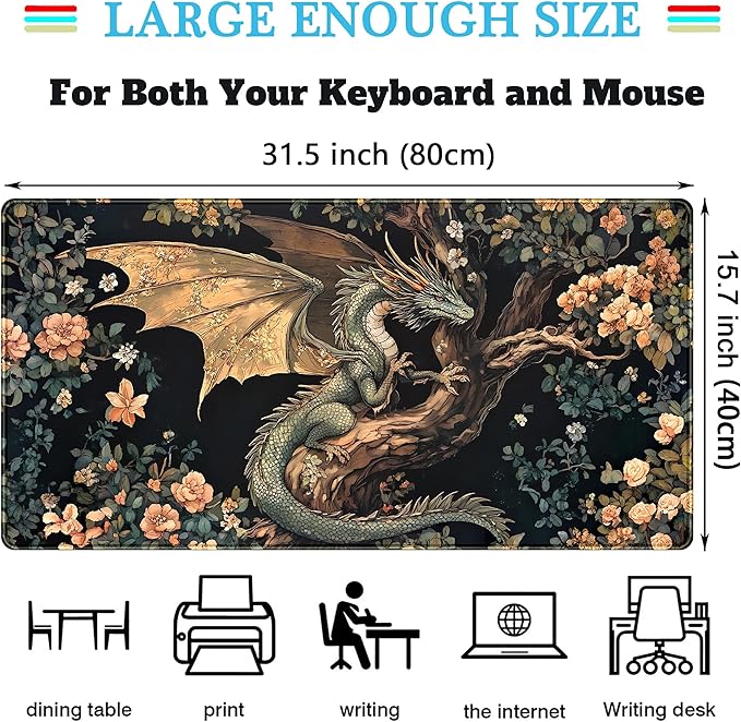 Desk Mat Cute Enchanted Forest Dragon Kawaii Mouse Pad XXL Large Extended - Image 3