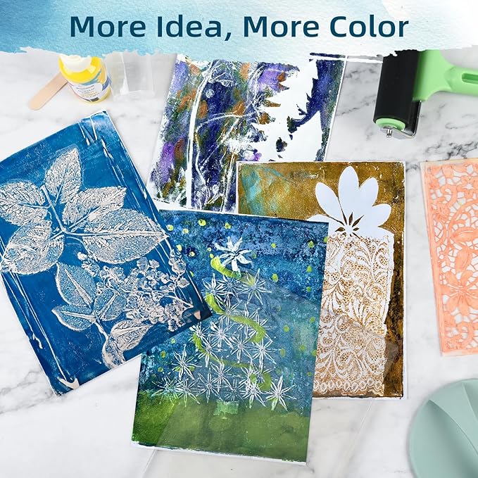 Gel Printing Plate Kits with Paints, Washi Stickers, Mixing Cups, Blank Cards - Image 5