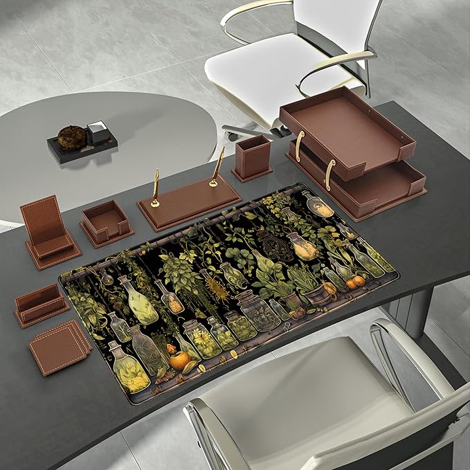 Desk Mat Green Plants Mouse Pad Gaming Mat Dark Keyboard Mat, Long Mouse Mat - Image 3