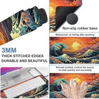 Gaming Desk Pad Large Extra Length Japanese Blue Waves Mouse Pad Keyboard - Image 2