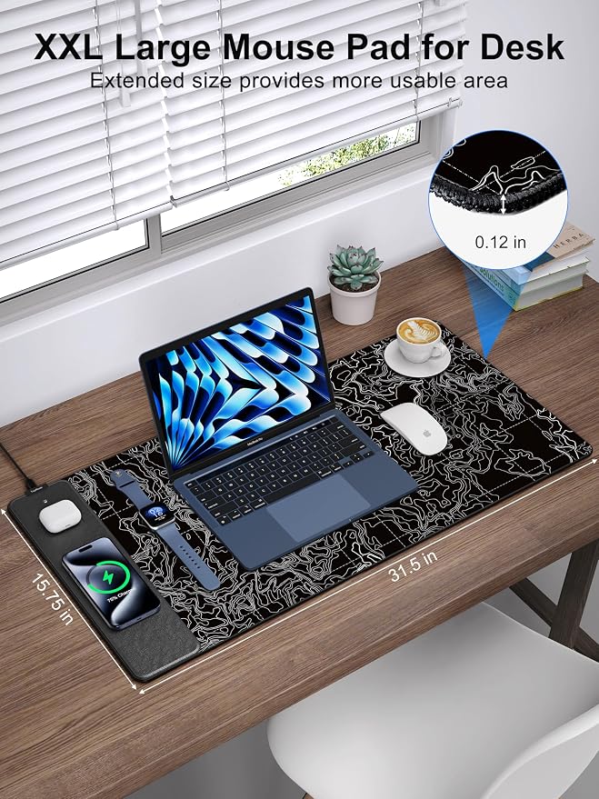TopMade Mouse Pad with 15W Fast Wireless Charging, 31.5"x15.75" XXL Large - Image 3