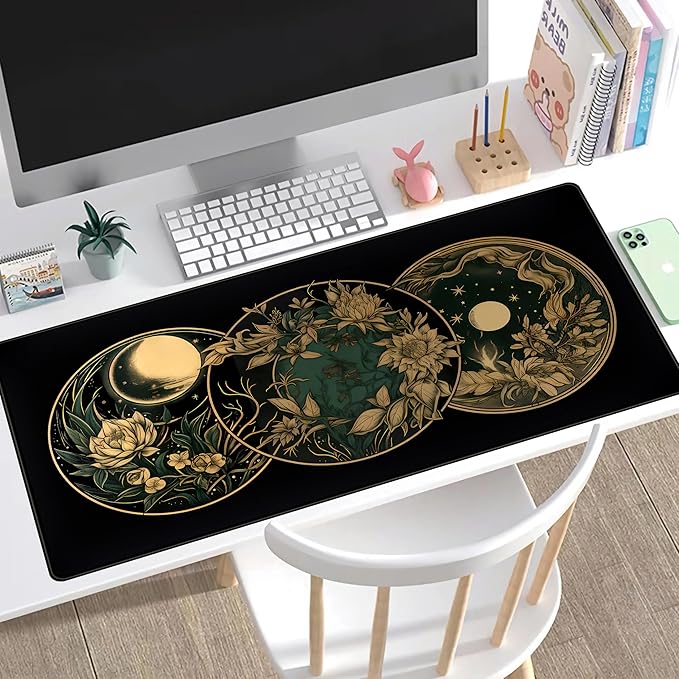 Aesthetic Celestial Desk Mat Vintage Flowers Desk Pad Large Mouse Pad Gaming - Image 4