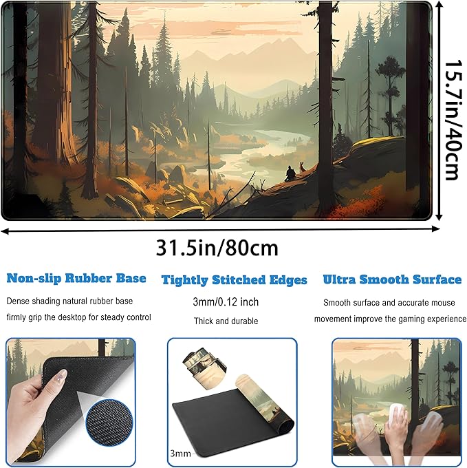 Desk Mat Gaming Desk Pad Valleys, Forest Mouse Pad XXL Extended Large Mouse and - Image 4
